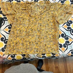 Max Studio Gold and White Ruffled Blouse with Peter Pan Collar